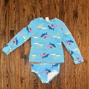 Hanna Andersson size 4 Kids Swim Set - Blue Narwal/Mermaid Print GUC
